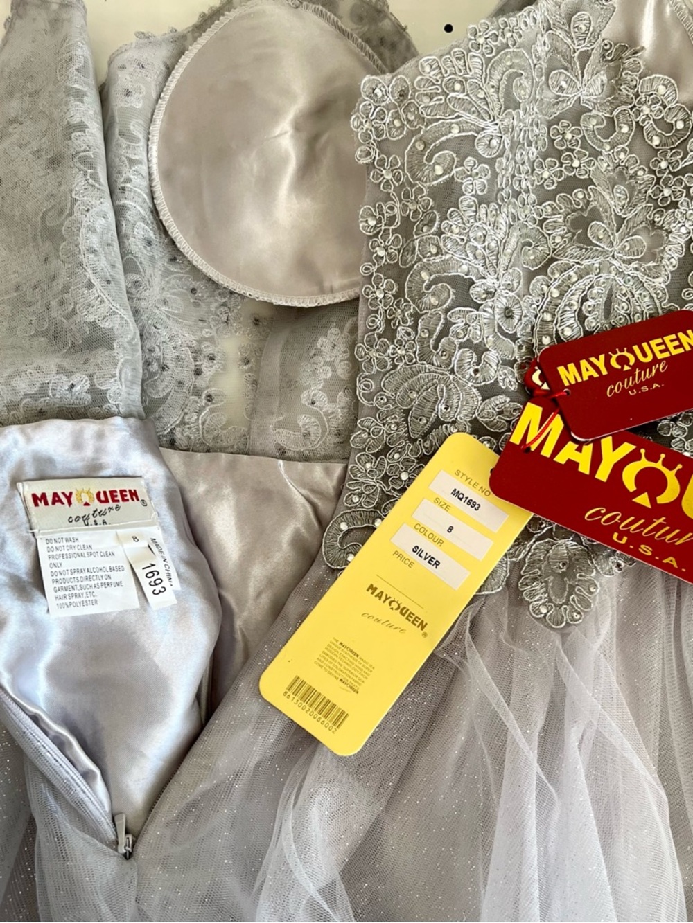 🩶 May Queen 🩶Gray Silver Embellished A-line Sleeveless Cocktail Dress Homecoming - Picture 13 of 16